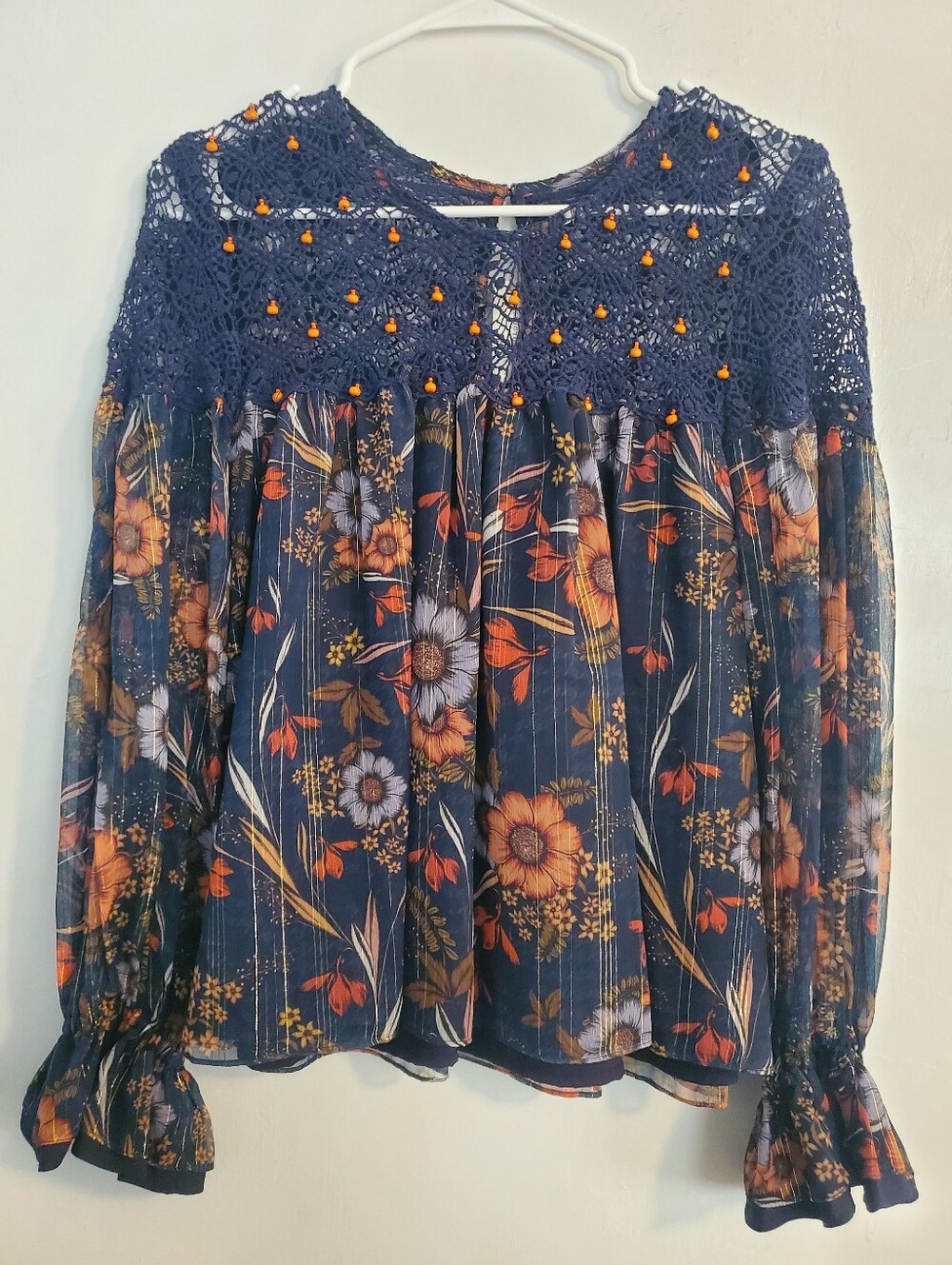 Anthropologie Floral Navy Lace Blouse
